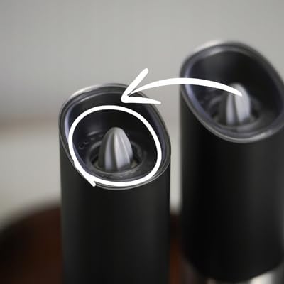 Elektrische Salz‑ &amp; Pfeffermühlen 2er‑Set–Schwerkraftbetrieben, Edelstahl/Schwarz, einstellbare Grob