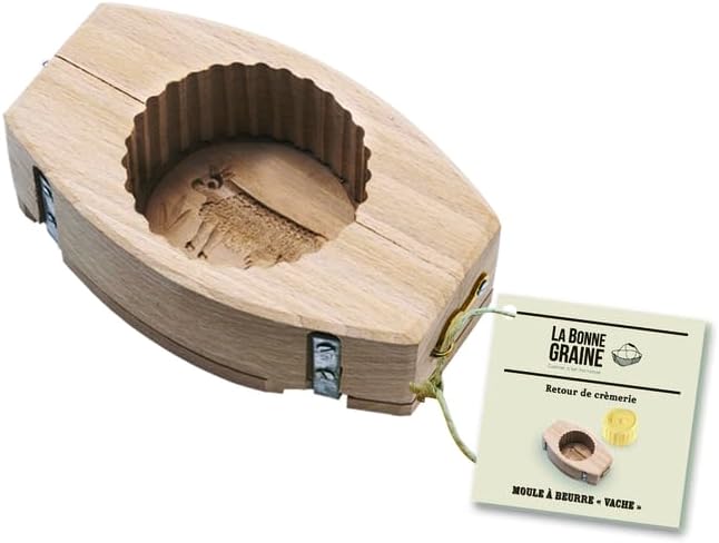 La Bonne Graine BAR103 Butterformer mit Kuhmotiv und gewelltem Rand, aus Holz, 125 g Contenance 125