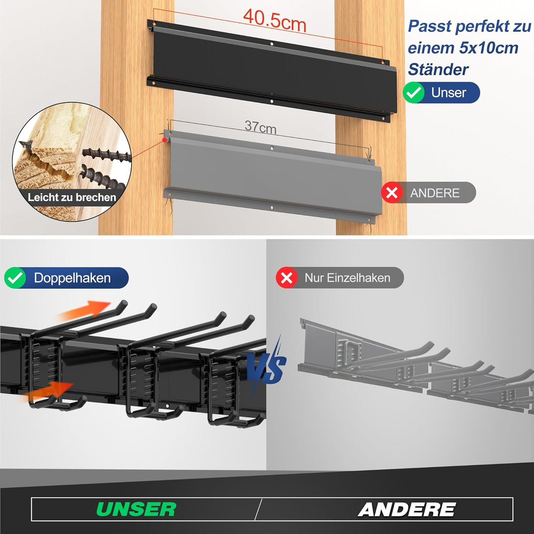 Werkzeug-Wandregal, verstellbar Wandhalterungen für Garage und Garten mit 8 Haken &amp; 3 Schienen, Hoch