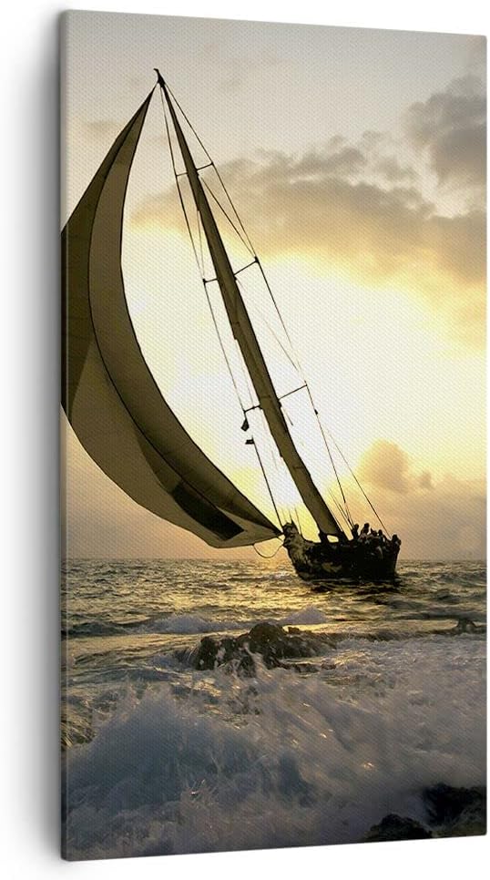 Bilder auf Leinwand Schiff Sonnenuntergang Sonne Landschaft Leinwandbild mit Rahmen 45x80cm Wandbild
