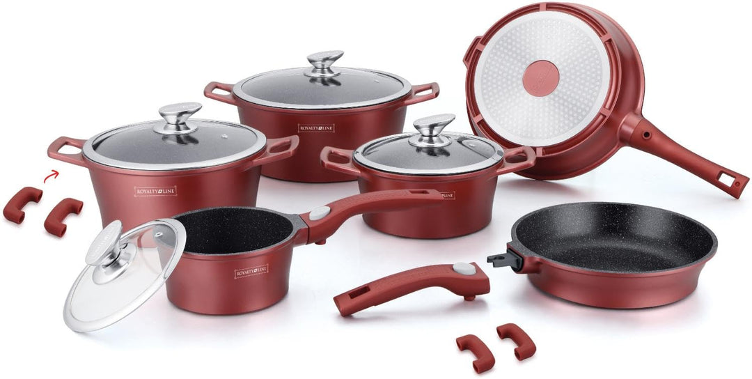 KERAMIK MARMOR KOCHTOPFSET TOPFSET 14 TEILIG 5 STERNE BURGUNDY