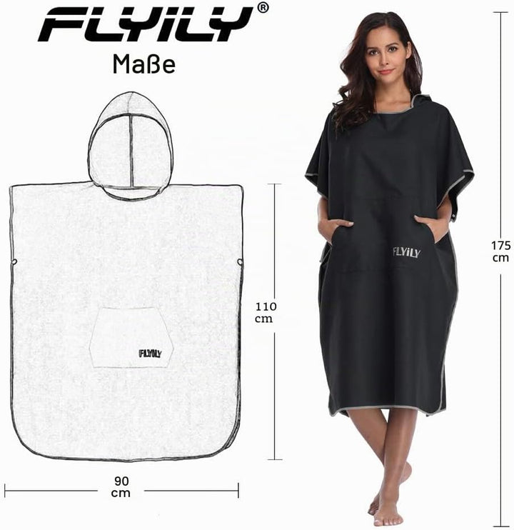 FLYILY Microfaser Surf Poncho Handtuch mit Kapuze Bademantel zum Schwimmen und Strand wechseln Einhe
