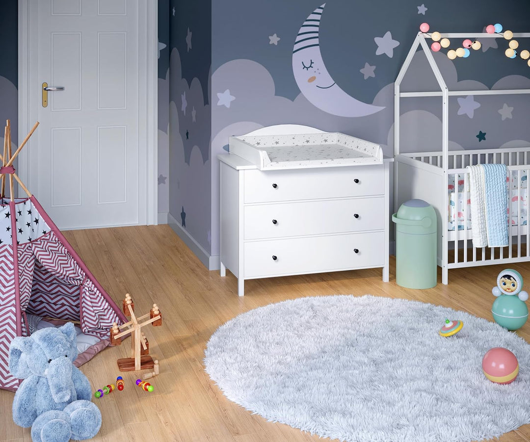 BELLABINO Oti Wickelaufsatz - Wickeltischaufsatz für Malm, Hemnes, Nordli Kommoden in weiss - Wellig