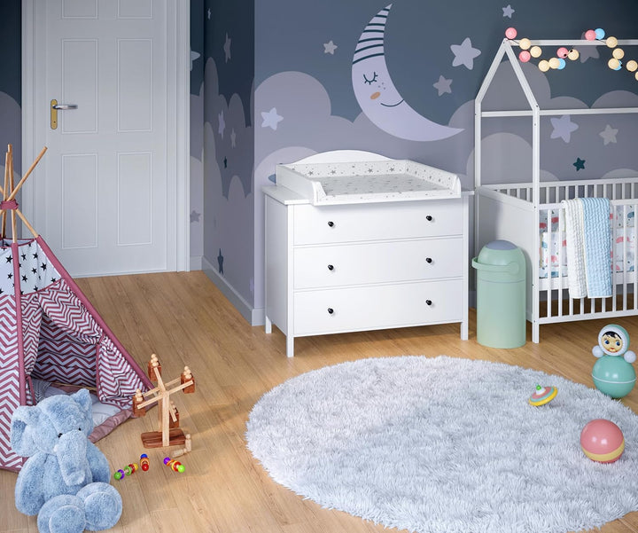 BELLABINO Oti Wickelaufsatz - Wickeltischaufsatz für Malm, Hemnes, Nordli Kommoden in weiss - Wellig