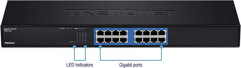 TRENDnet TEG-S16G 16-Port Unverwaltet Gigabit GREENnet Switch, 16 x RJ-45 Ports, 32 Gbps Weiterleitu