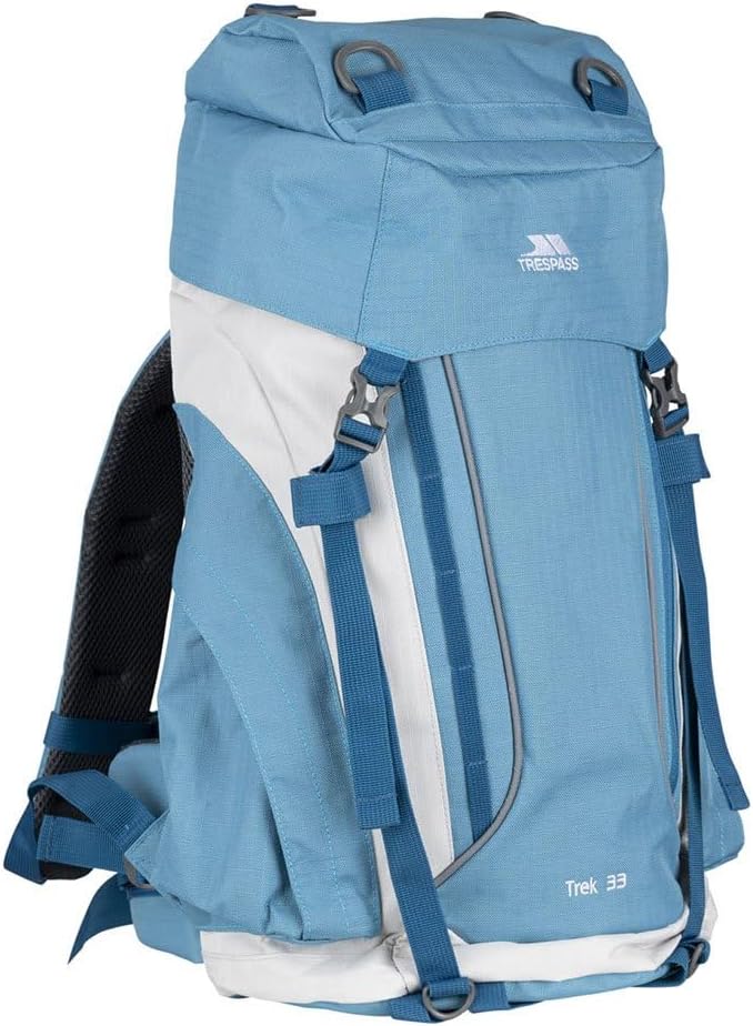 Trespass Trek 33, Rucksack 33 Liter mit eingebauter Regenhülle Einheitsgrösse Storm Blue/Soft Stone,