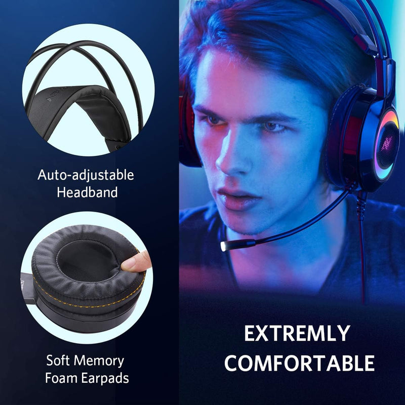 ABKONCORE CH60 Gaming-Headset mit echtem 7.1-Surround-Sound für PC, PS4, Laptop, Bassvibration, Gerä