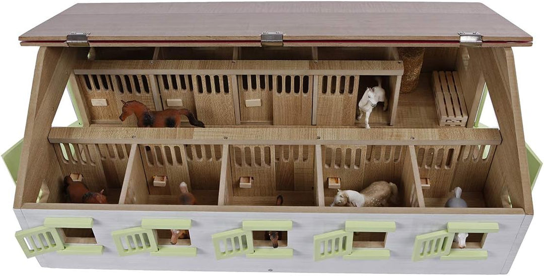 Kids Globe Farming Reiterhof rosa Bauernhof Pferdestall Holz 1:32 mit 9 Boxen, Spielzeug Pferdehof,