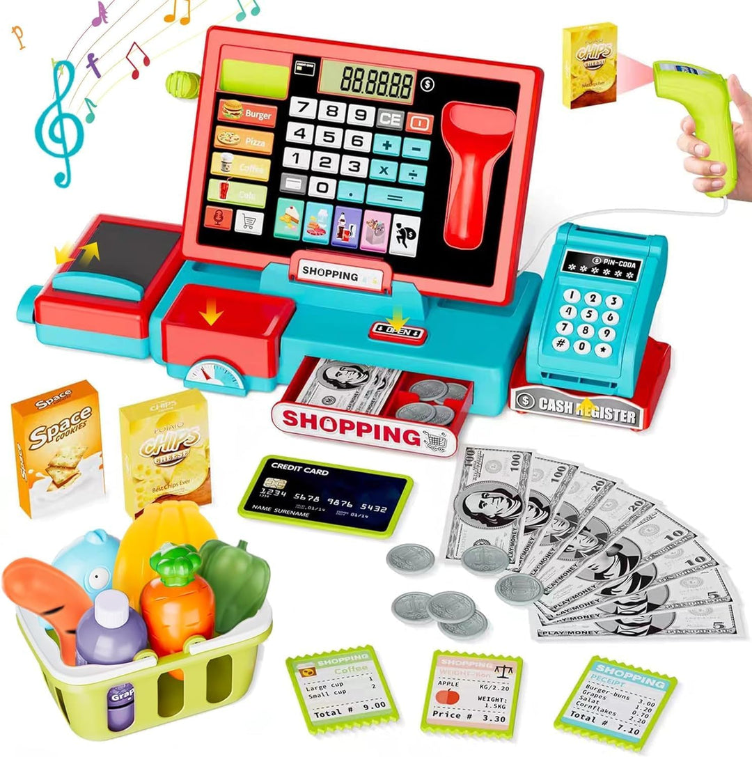 SliBoeyX Spielzeug-Kassen-Set für Kinder, mit echter Rechner-Funktion, Kaufladen-Rollenspiel mit Mus
