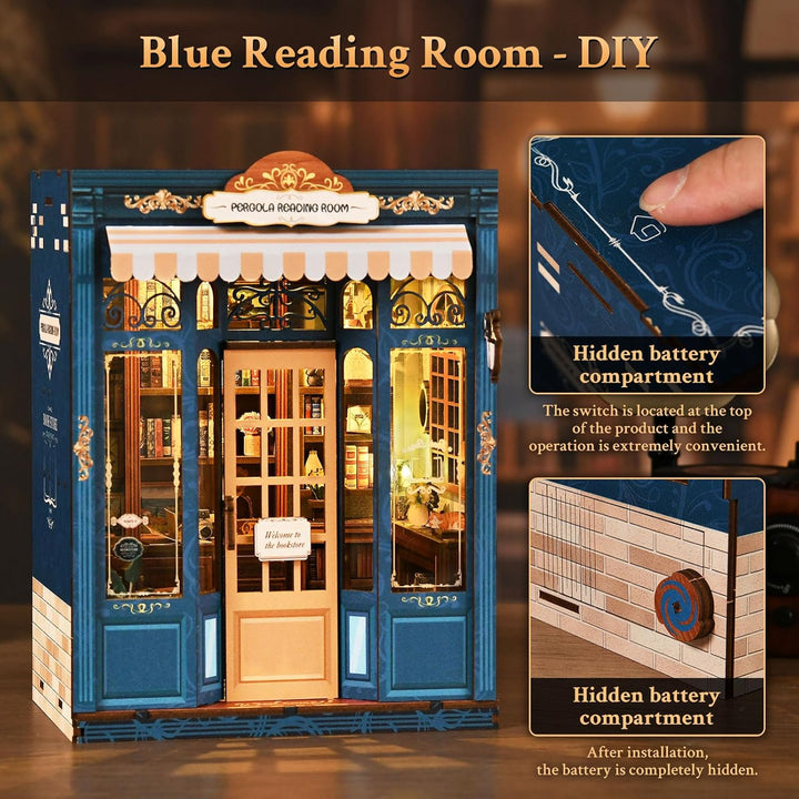 Shrike Book Nook Kit - DIY Miniaturhaus Holzpuzzle Puppenhaus, 3D Puzzle Buchstütze mit LED-Beleucht