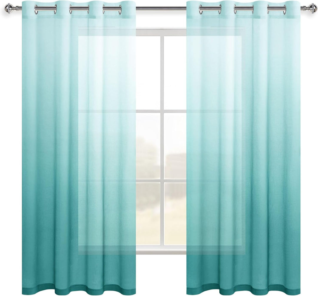 Hiasan Sheer Vorhang Farbverlauf Dekoschal mit Ösen Gardinen Voile für Schlafzimmer und Wohnzimmer,