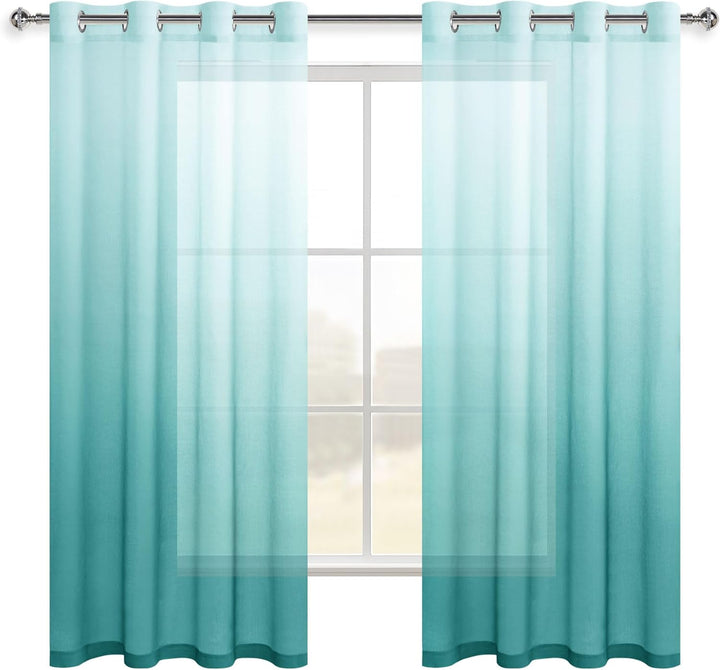 Hiasan Sheer Vorhang Farbverlauf Dekoschal mit Ösen Gardinen Voile für Schlafzimmer und Wohnzimmer,