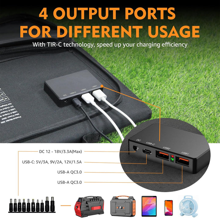 Powkey Solarpanel 60W Faltbares Solarpanel Monokristallines Solarmodul mit USB C 2*QC3.0 Port 12-18V