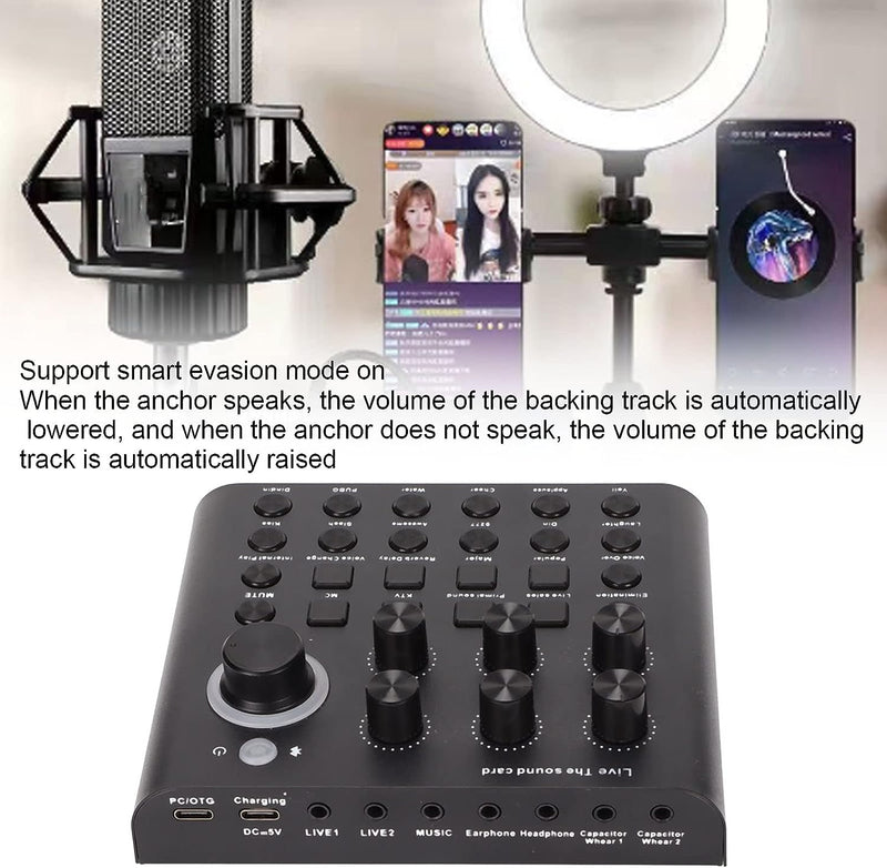 Live-Soundkarte, Professioneller Audiomixer, Voice-Changer-Soundkarte mit Mehreren Soundeffekten, Zw