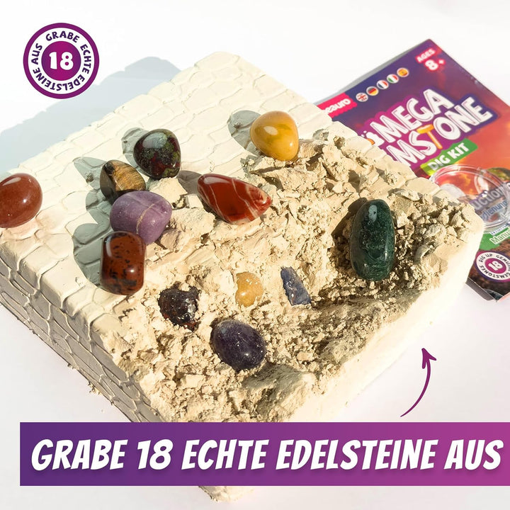 Mega Edelstein-Ausgrabungsset für Kinder – 18 echte Kristalle, Mineralien & Steine für Kinder ab 8 J
