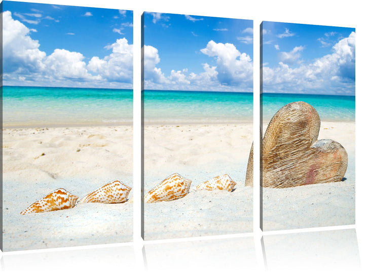 Pixxprint Weisser Sandstrand mit Muscheln 3-Teiler Leinwandbild 120x80 Bild auf Leinwand