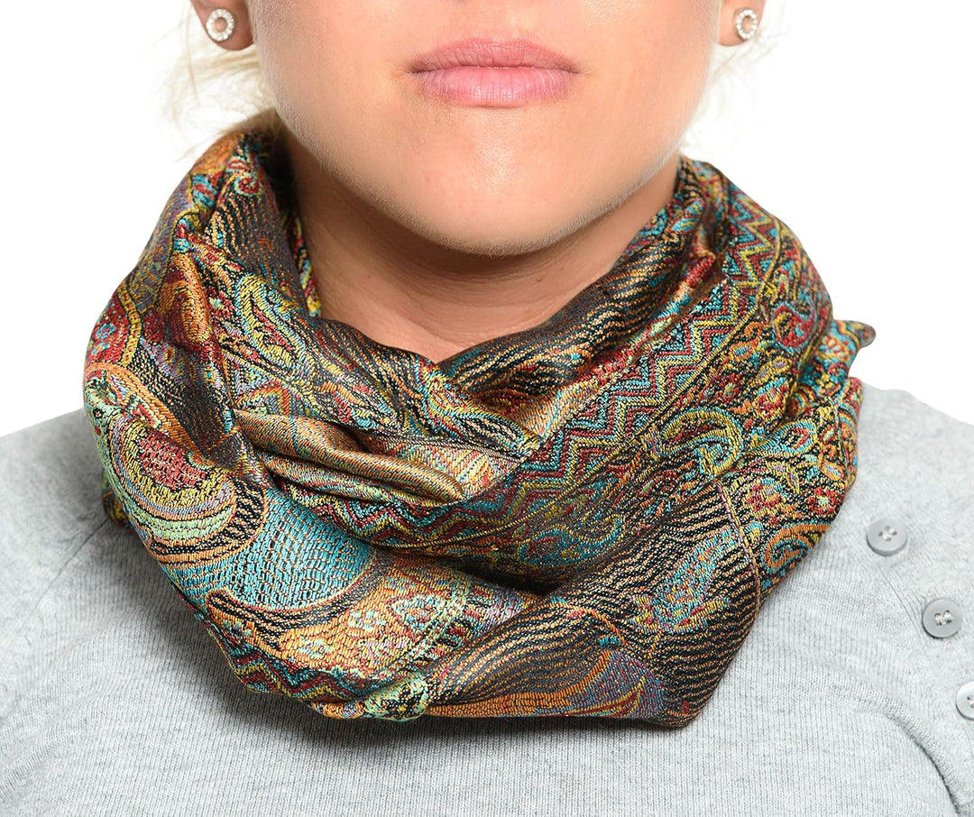 ufash Pashmina 100% Seidenschal aus Indien für Damen & Herren, Paisley Muster, 160 x 35 cm - Schal a