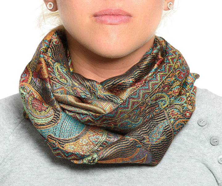 ufash Pashmina 100% Seidenschal aus Indien für Damen & Herren, Paisley Muster, 160 x 35 cm - Schal a