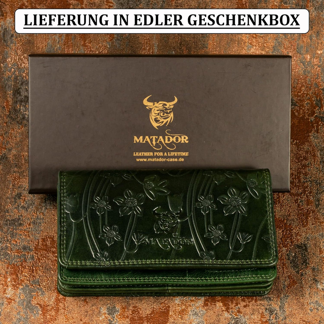MATADOR Geldbörse Echt Leder Geldtasche Geldbeutel Damen Mittelgross | Portmonee Gross Viele Fächer