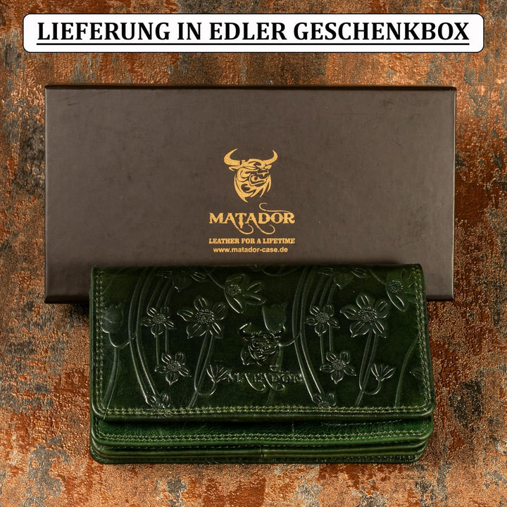 MATADOR Geldbörse Echt Leder Geldtasche Geldbeutel Damen Mittelgross | Portmonee Gross Viele Fächer