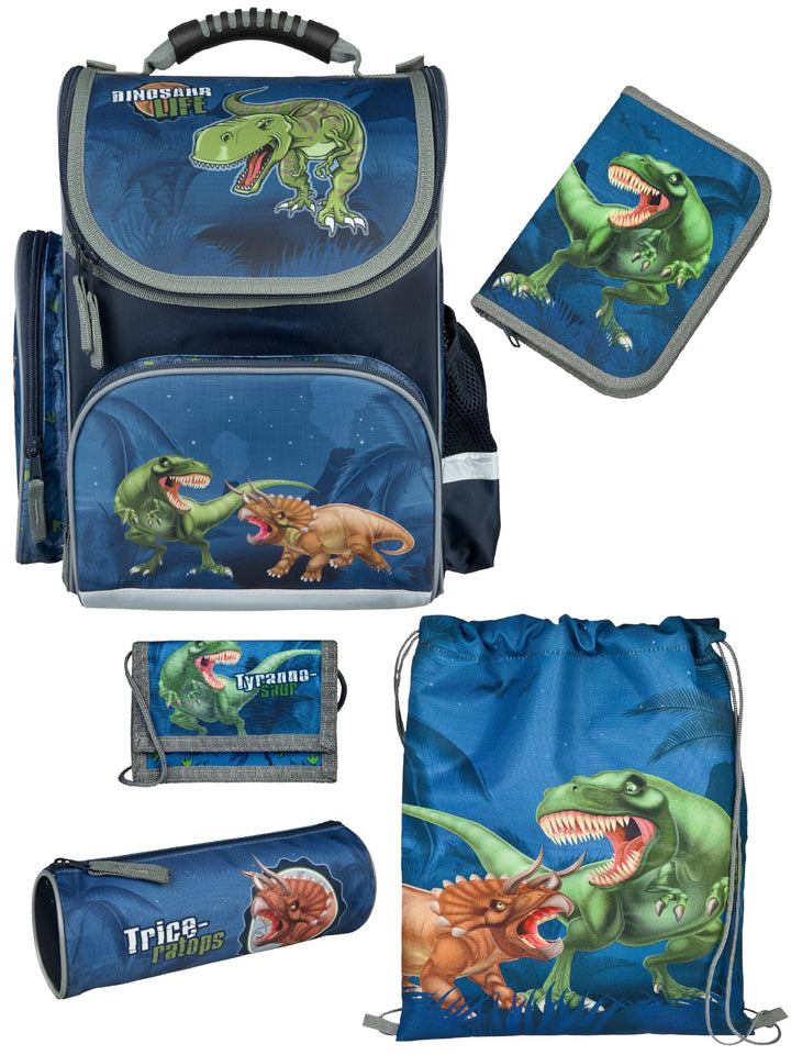 Familando - Schulranzen Set CLOU - 5-teilig mit Federmappe - Dinosaurier - Ergonomisch, Stabil & mit