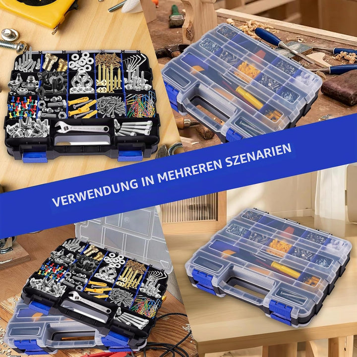 Doppelseitig Sortimentskasten, 34 Fächer Kleinteilemagazin mit Abnehmbarer Trennstege Schrauben Sort