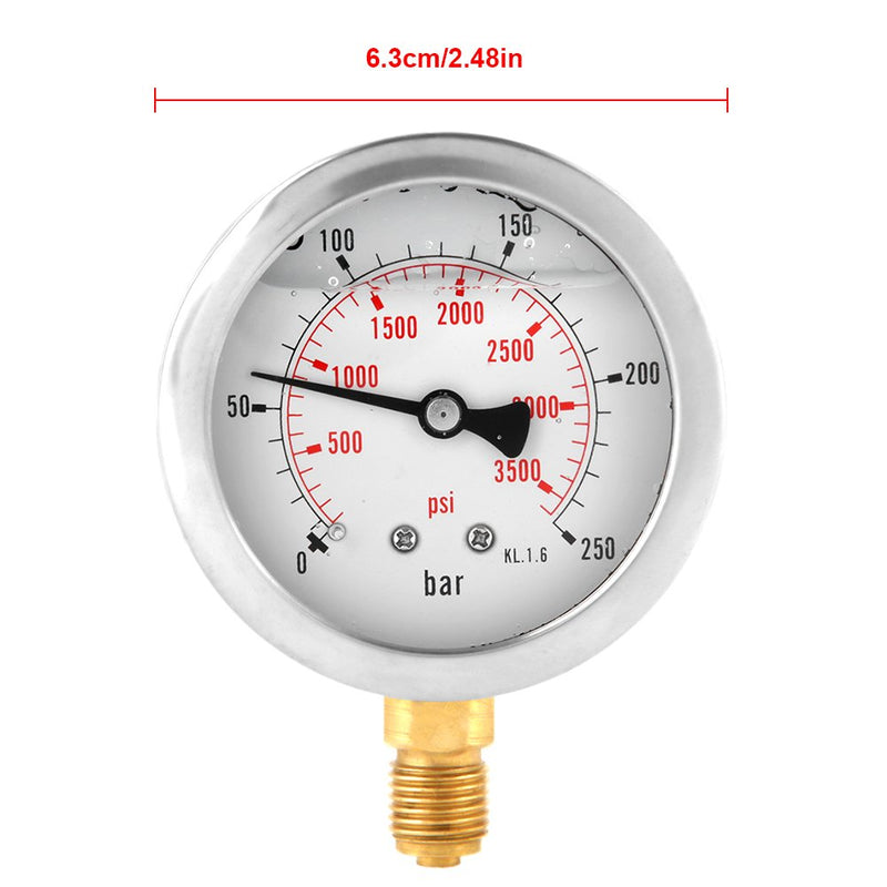 Manometer 0-250Bar 0-3750PSI G1/4 63mm Zifferblatt Hydraulische Wasserdruckanzeige Meter