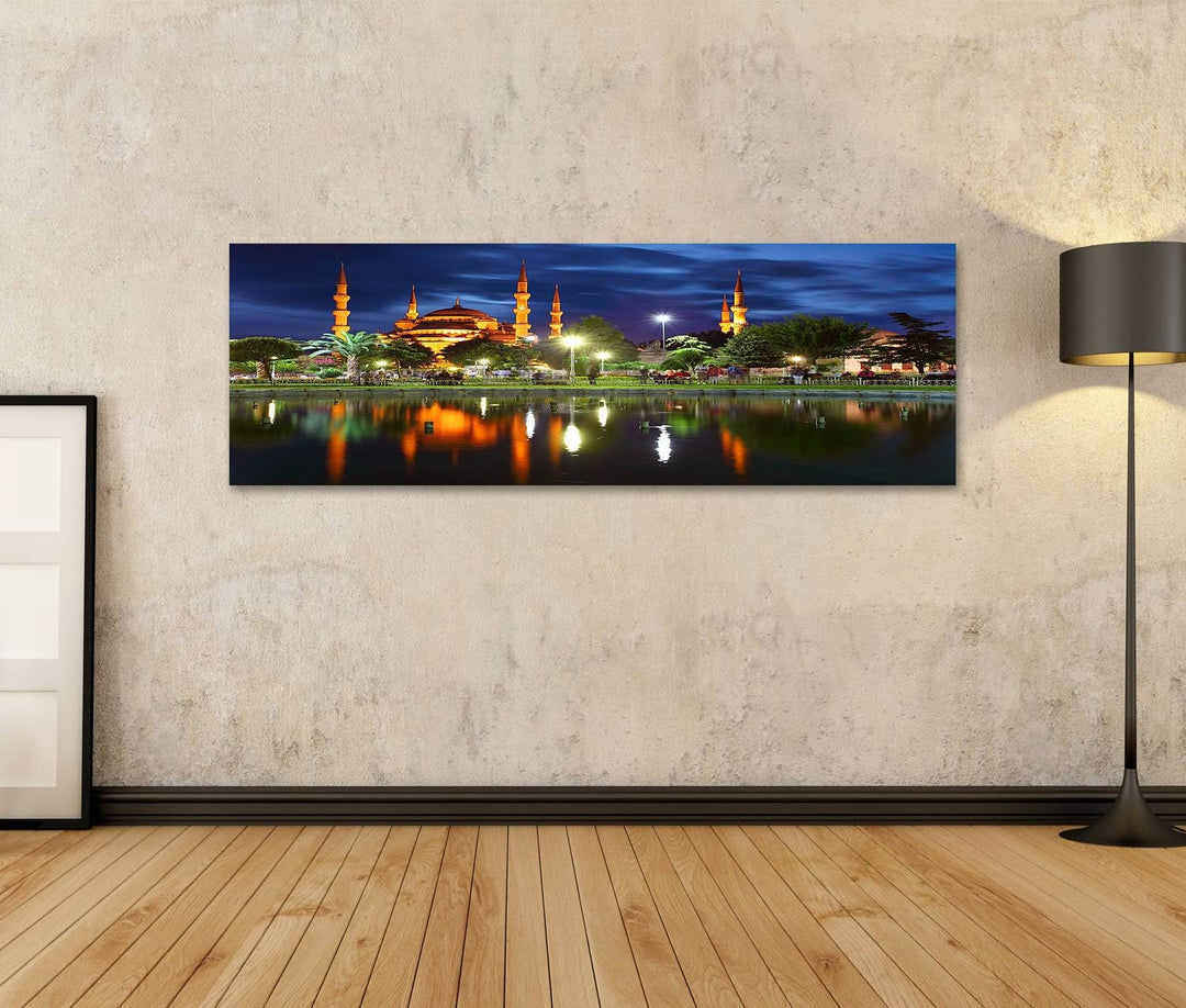 Bild Bilder auf Leinwand Blaue Moschee - Istanbul Türkei Wandbild Poster Leinwandbild Raj 120x40cm -
