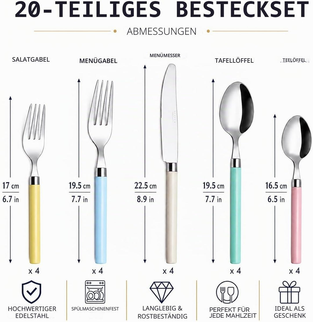 Exzact Besteck-Set, 20-teilig, Edelstahl, Pülmaschinenfest, Bunt gemischt 20pcs Gemischt:, 20pcs Gem