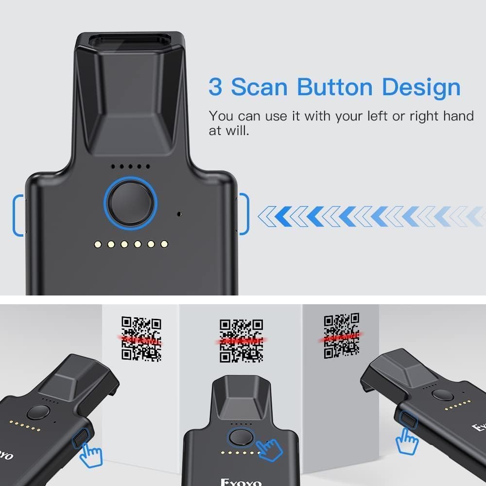 Eyoyo 2D Bluetooth Barcode Scanner, Kabelloser 1D QR Barcode Leser mit Rückenclip für Mobilgeräte, A