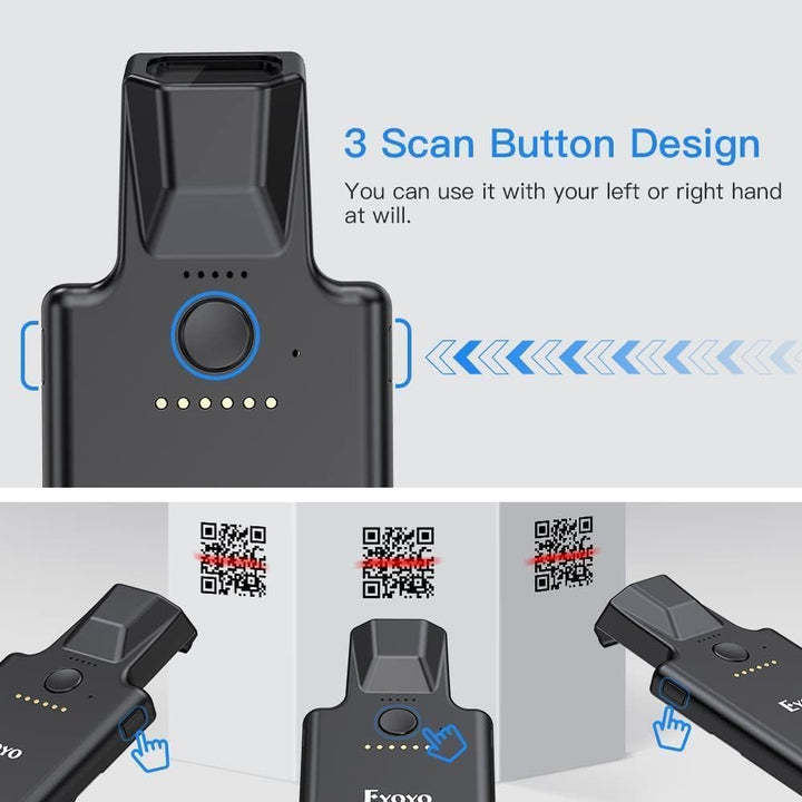 Eyoyo 2D Bluetooth Barcode Scanner, Kabelloser 1D QR Barcode Leser mit Rückenclip für Mobilgeräte, A