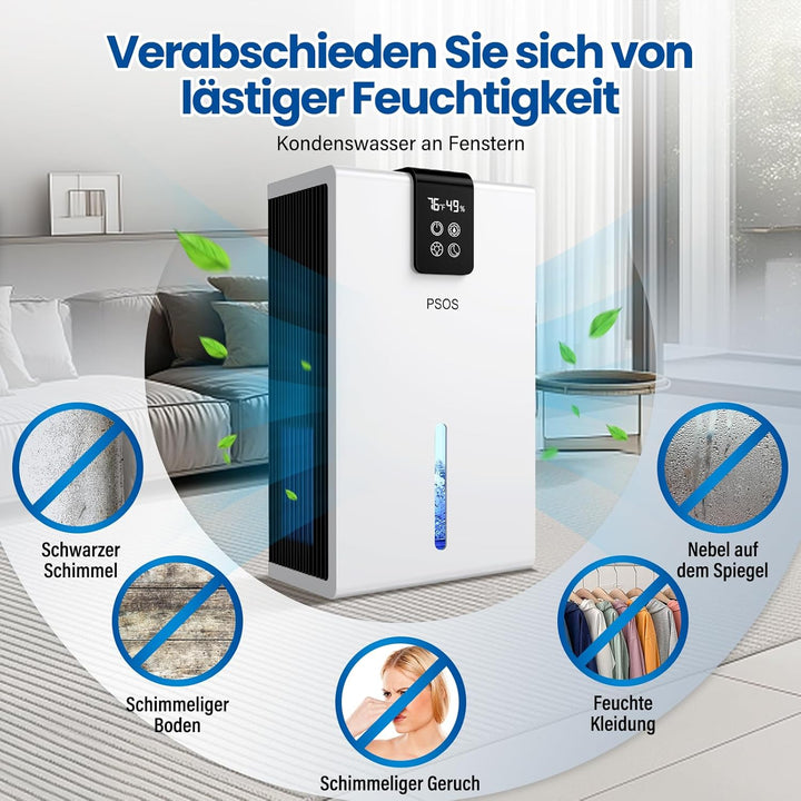 Luftentfeuchter Elektrisch, Ultra Leiser Raumentfeuchter, 2800ml Luftentfeuchter Mit LED Display, Au