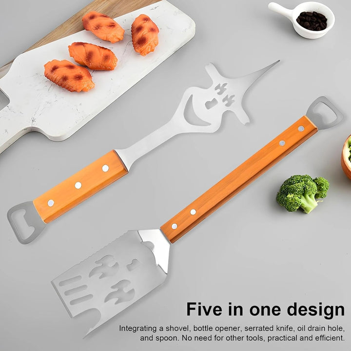 Grillbesteck Set, 5-in-1 Grillspatel, Edelstahl Grillbesteck, Grillspachtel Multitool, mit Multifunk