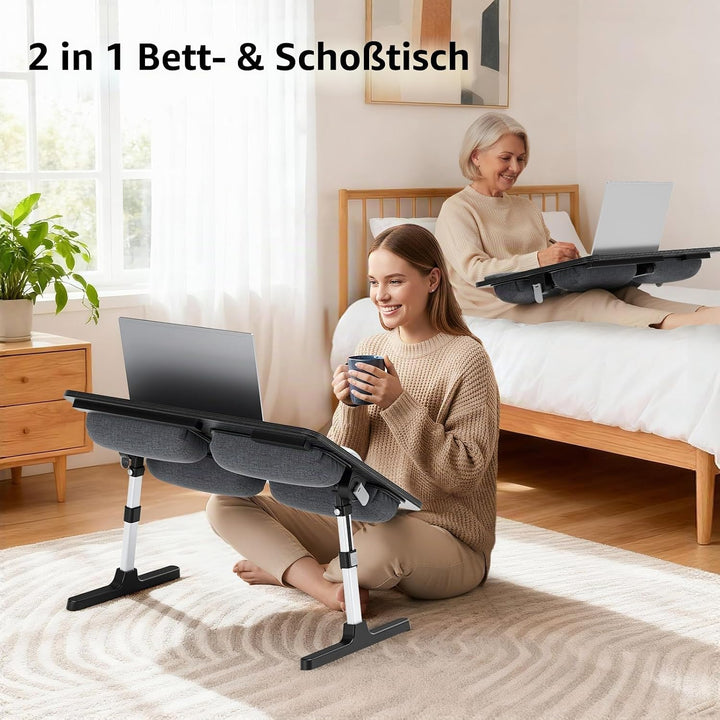 Laptoptisch für Bett 60 * 40cm, Betttisch Klappbar Höhenverstellbar und Winkelverstellbar, rutschfes