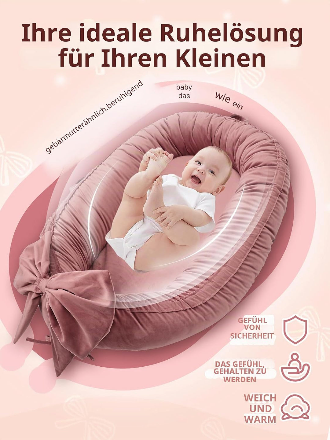 EAQ Babynest Nestchen Baby Weiches Atmungsaktives Babybett für Neugeborene Geschenk Baby Erstausstat