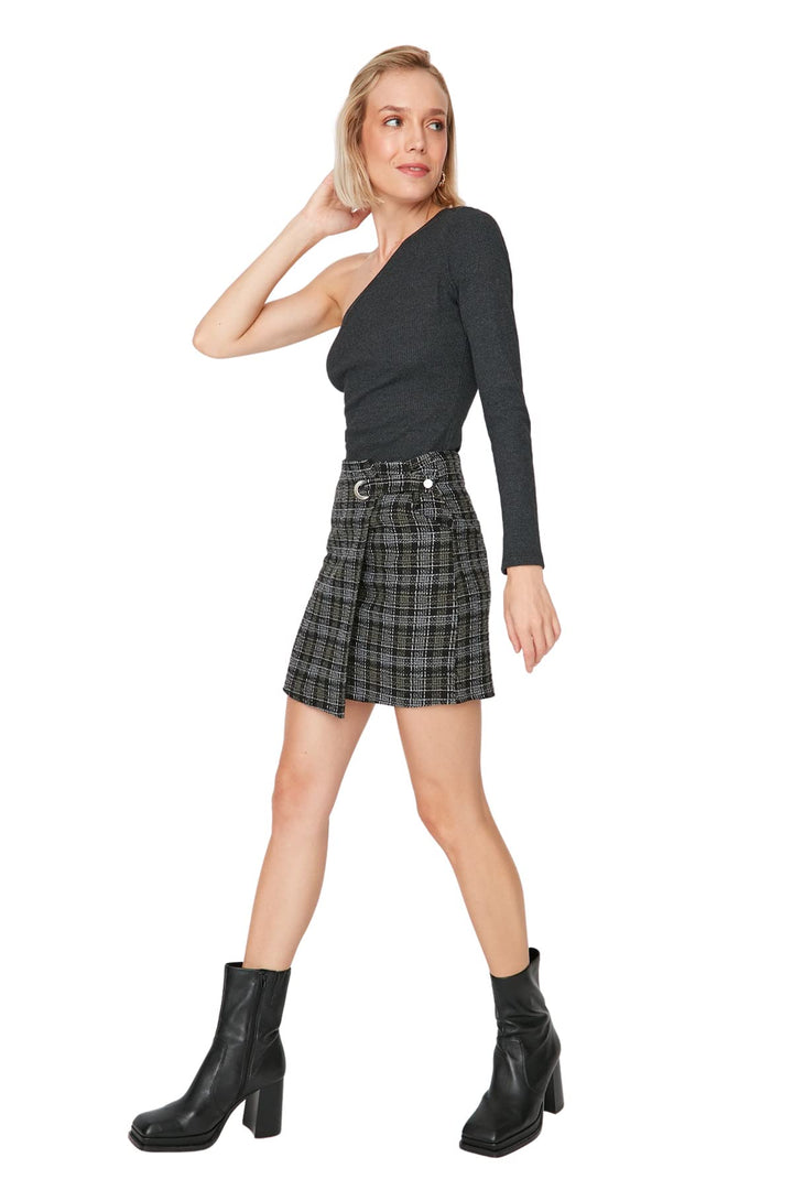 TRENDYOL Damen Mini Zweireihig Straight Webstoff Rock Skirt 36 Khaki, 36 Khaki