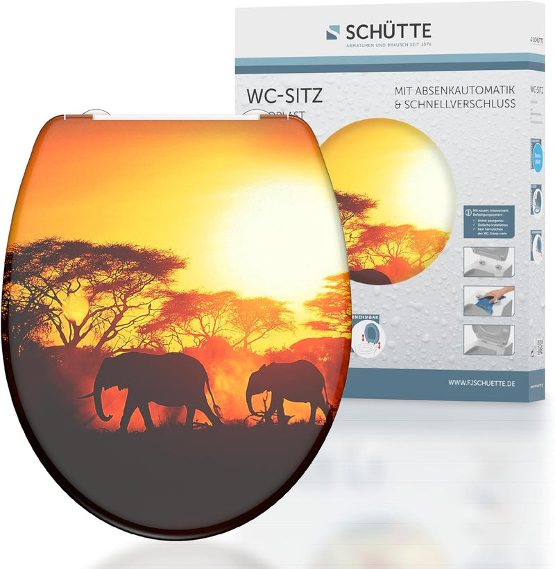 SCHÜTTE WC-Sitz Duroplast AFRICA, Toilettensitz mit Absenkautomatik und Schnellverschluss für die ei