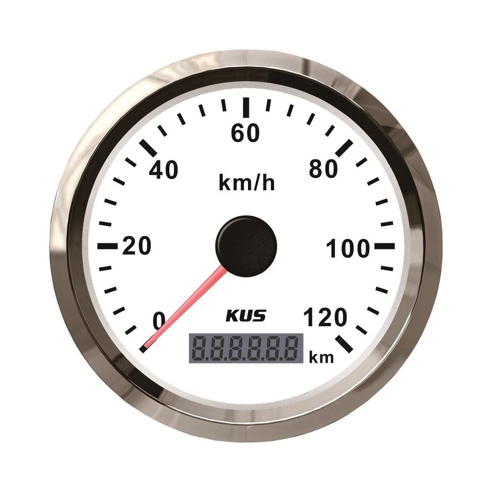 KUS Wasserdichte GPS Tacho Kilometerzähler 120KM/H Mit Hintergrundbeleuchtung Für Auto 85mm (Weiss),