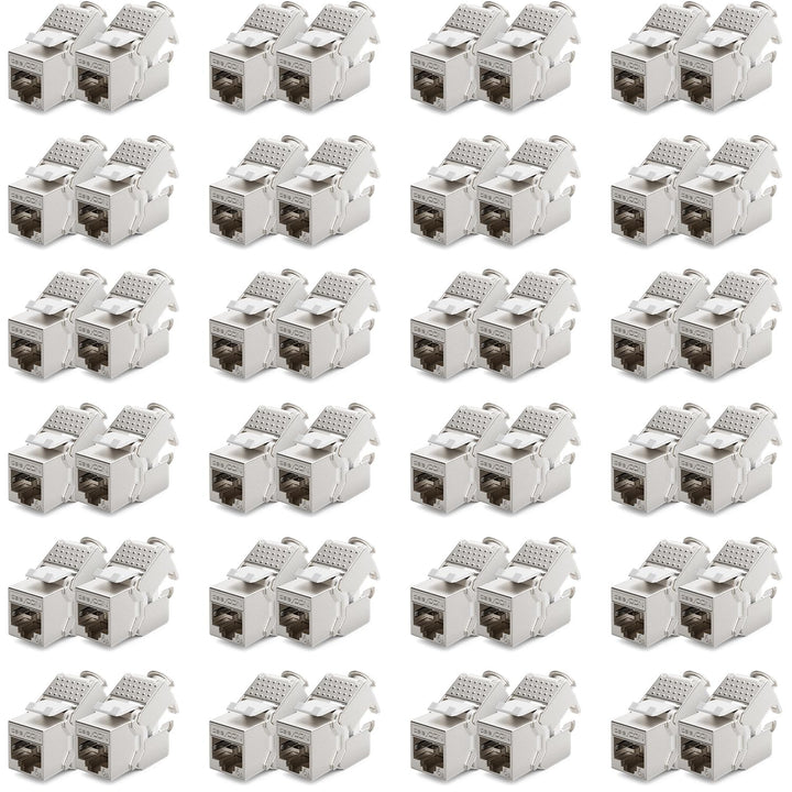 deleyCON 48x Keystone Modul CAT 6a Jack - Vollgeschirmt STP RJ45 Buchse Werkzeugfrei Dank Snap-In Mo
