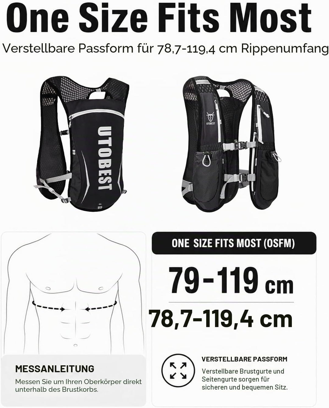 UTOBEST Trinkrucksack 5L Herren Damen Ultraleicht Laufrucksack für Laufen,Marathon,Jogging,Radfahren