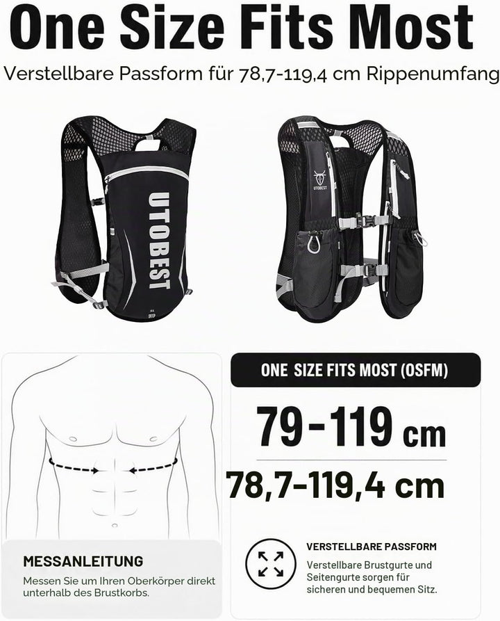 UTOBEST Trinkrucksack 5L Herren Damen Ultraleicht Laufrucksack für Laufen,Marathon,Jogging,Radfahren