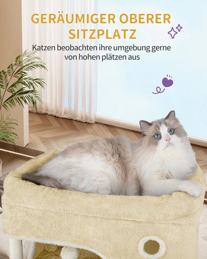 Hzuaneri Kratzbaum, 178 cm Katzenbaum mit grosser Plattform, 2 Höhlen, 7 Kratzsäulen, Pompons, Liege