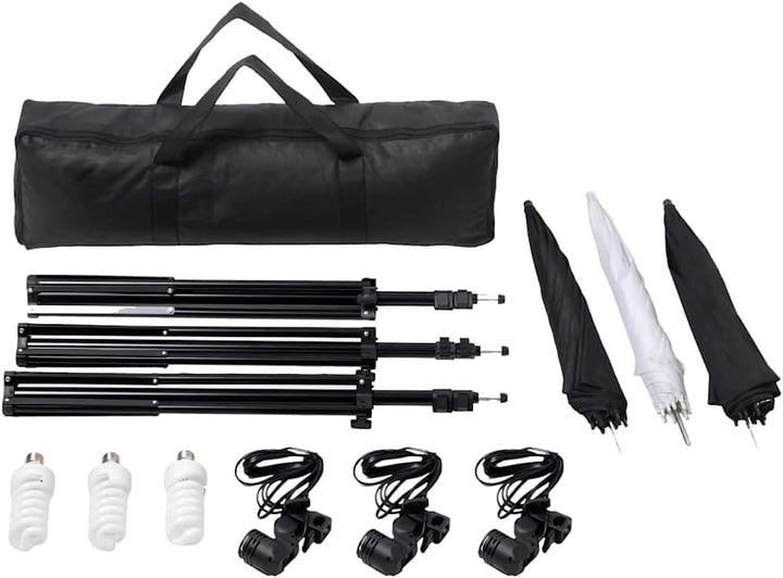 Fotostudio-Set mit Studiolampen, Hintergrundsystem, Aluminiumstativen, Tageslichtlampen 5500 K, 3 Sc