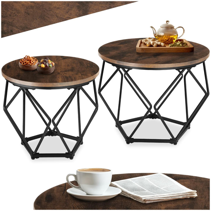 tectake Couchtisch 2er Set, Beistelltisch in Diamantform, Industrie-Design, für Wohnzimmer Schlafzim
