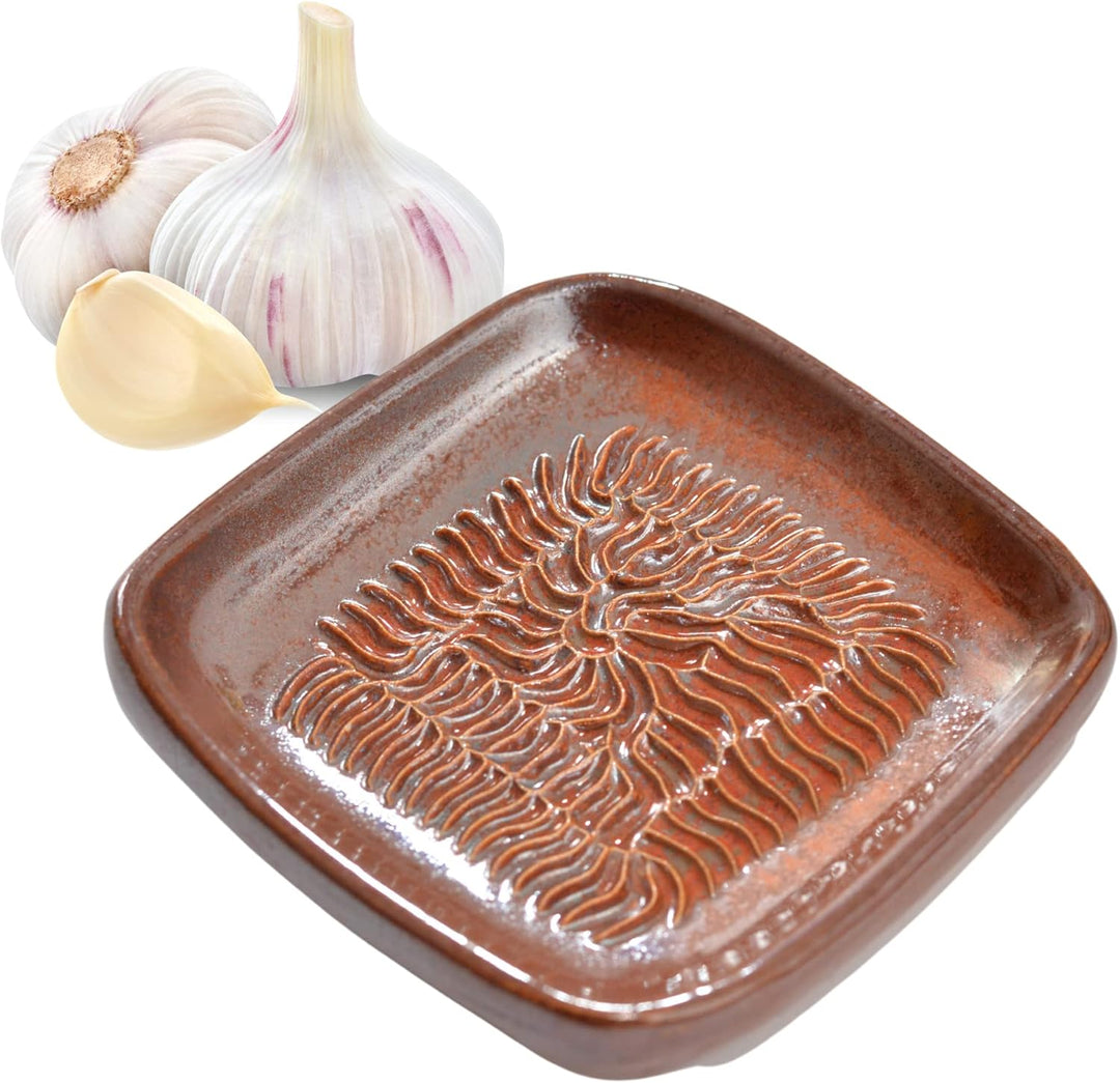 Ceramico Reibeteller & Backpinsel mit Naturborsten, Set aus Keramik für Knoblauch, Ingwer, Muskat, H