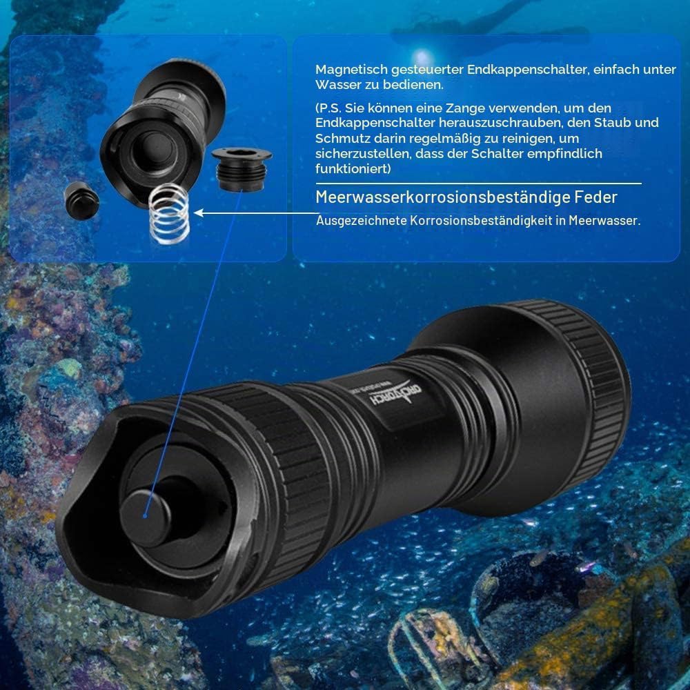 ORCATORCH D550 Tauchen Taschenlampe,Tauchlampe IP68 Wasserdicht,LED Unterwasser Lampe mit Magnetscha