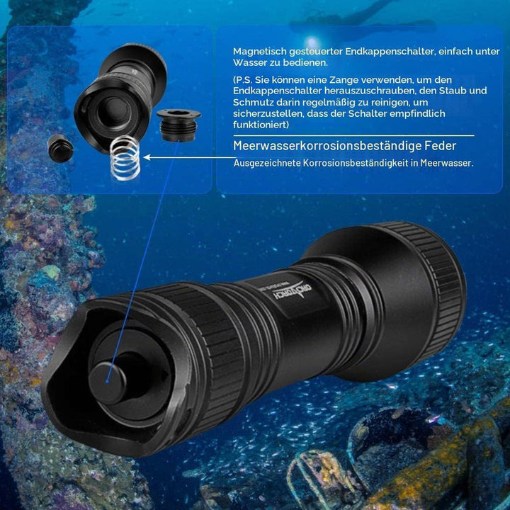 ORCATORCH D550 Tauchen Taschenlampe,Tauchlampe IP68 Wasserdicht,LED Unterwasser Lampe mit Magnetscha