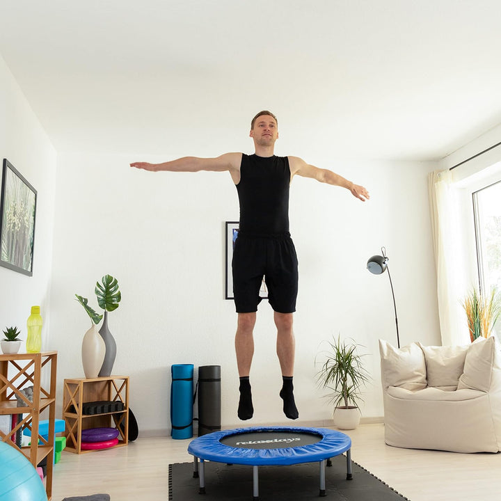 Relaxdays Trampolin faltbar, Indoor, Fitness H x B x T: 22 x 95 x 95 cm, Maximalbelastung 100 kg, bl