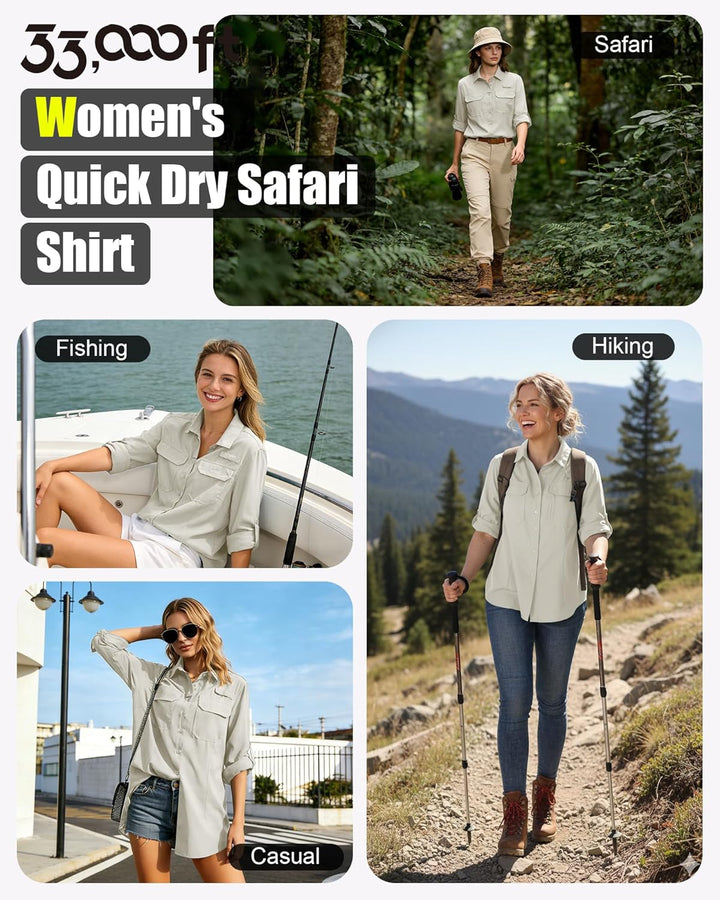 33,000ft Hemdbluse Damen UPF50 UV Schutz Hemd Schnelltrocknende Button-Down Shirts Atmungsaktive Wan