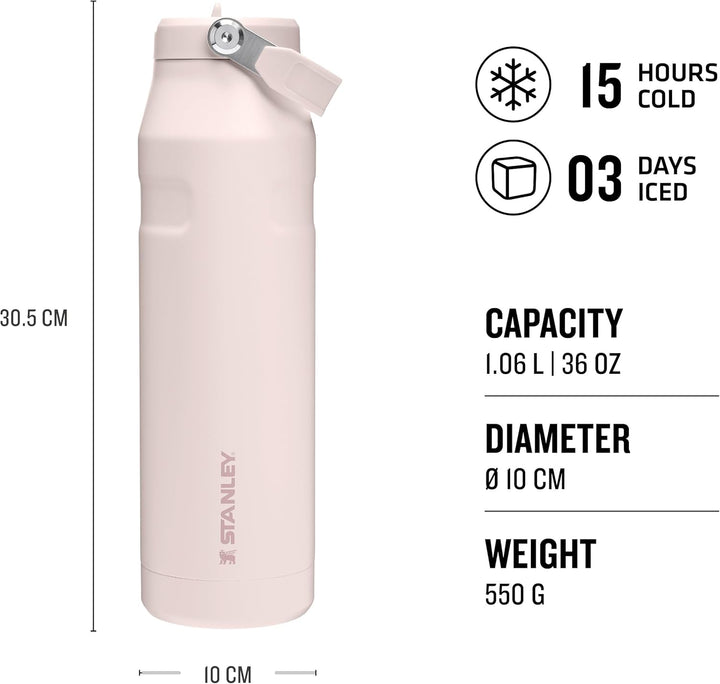 Stanley 1913 Flip Straw Trinkflasche 1.06L - Rose Quartz | Kühlt 15 Std. - 4 Tage eisgekühlt - Ausla